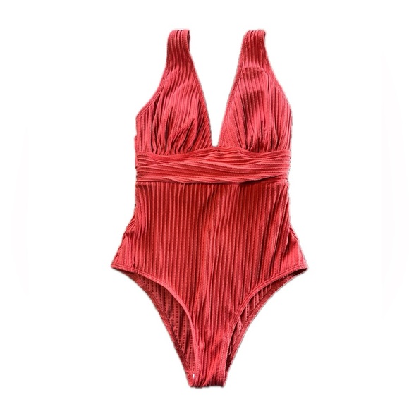 CUPSHE Ginger Ribbed & Ruched One-Piece Orange swimsuit size Medium - Picture 8 of 11